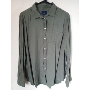 American Eagle Women's XL Green Spread Collar Long Sleeve Button Up Blouse Shirt
